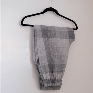 Gray & White Plaid Linen Elastic Waist Pants